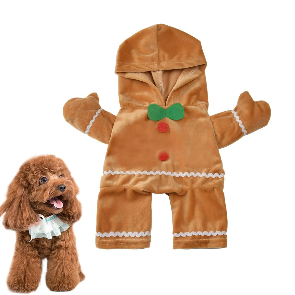 Gingerbread Man Pet Costume – Plush Christmas Outfit for Dogs & Cats