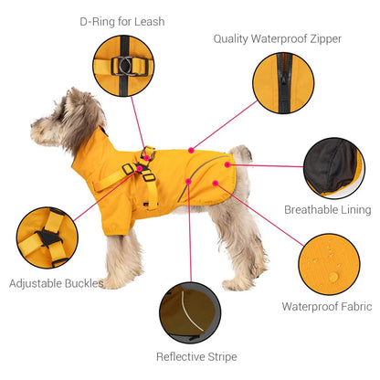 Waterproof Reflective Dog Raincoat with Harness – Outdoor Rain Jacket