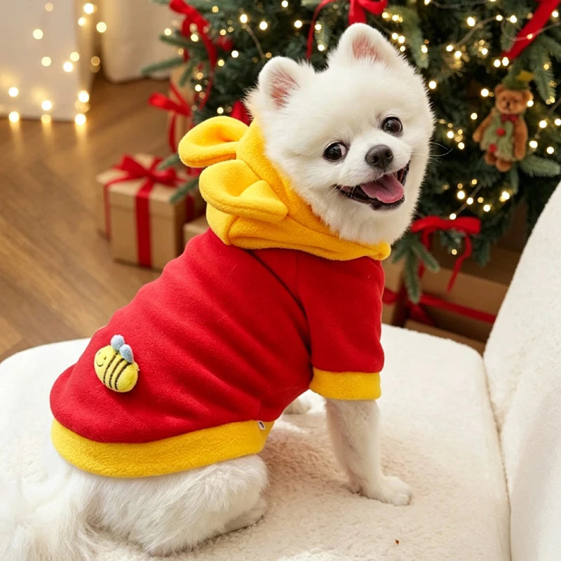Cartoon Fleece Pet Hoodie – Warm Winter Clothes for Dogs & Cats