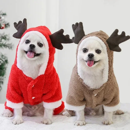 Christmas Reindeer Pet Hoodie – Warm Winter Costume