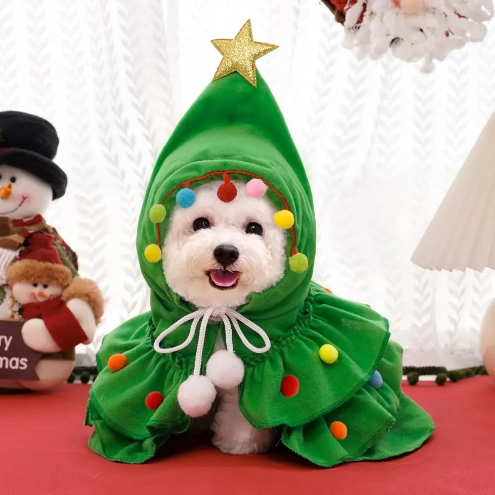 Colorful Christmas Tree Pet Cloak – Festive Santa Cape for Dogs & Cats