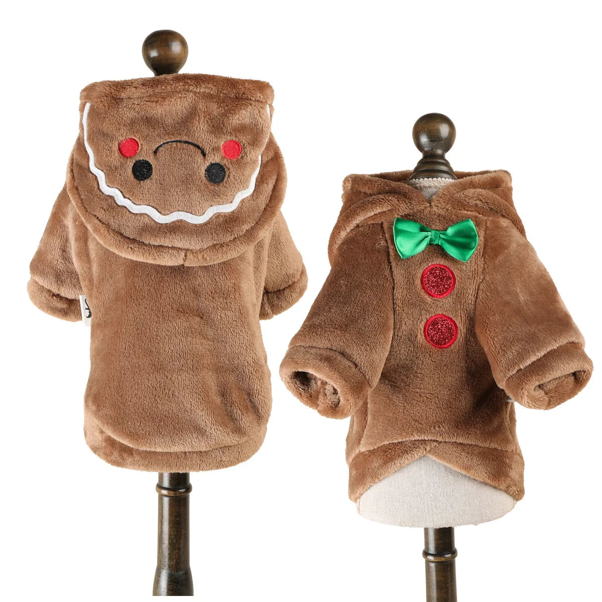 Velvet Gingerbread Christmas Pet Hoodie – Warm Holiday Outfit for Dogs & Cats