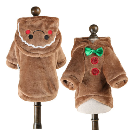Velvet Gingerbread Christmas Pet Hoodie – Warm Holiday Outfit for Dogs & Cats