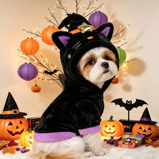 Wizard Witch Pet Costume – Halloween Hoodie & Hat Outfit for Dogs & Cats