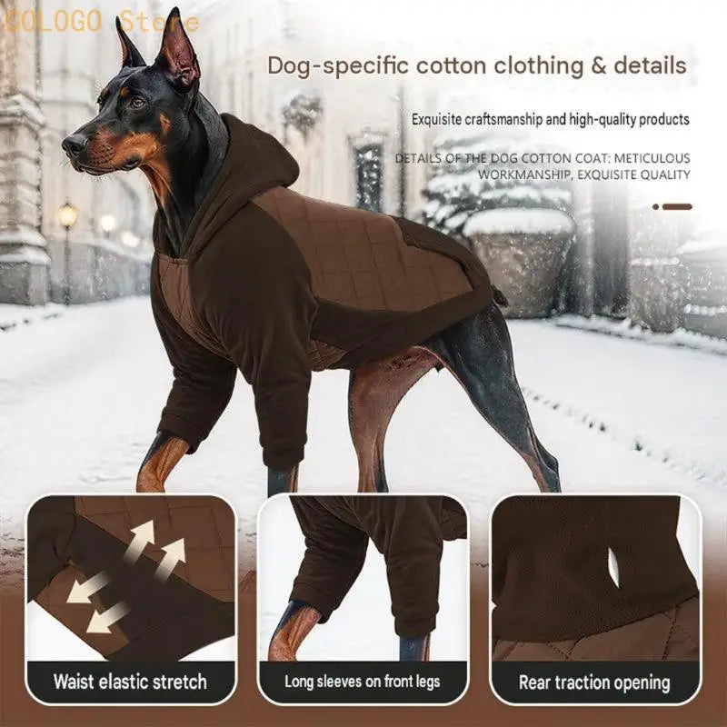 Quilted Fleece Dog Hoodie Coat – Padded Front-Sleeve Jacket for Outdoor Walks
