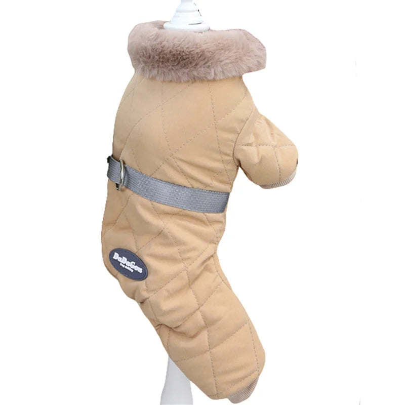 Thickened Waterproof Dog Winter Jumpsuit – Warm Hooded Coat for Small & Medium Dogs