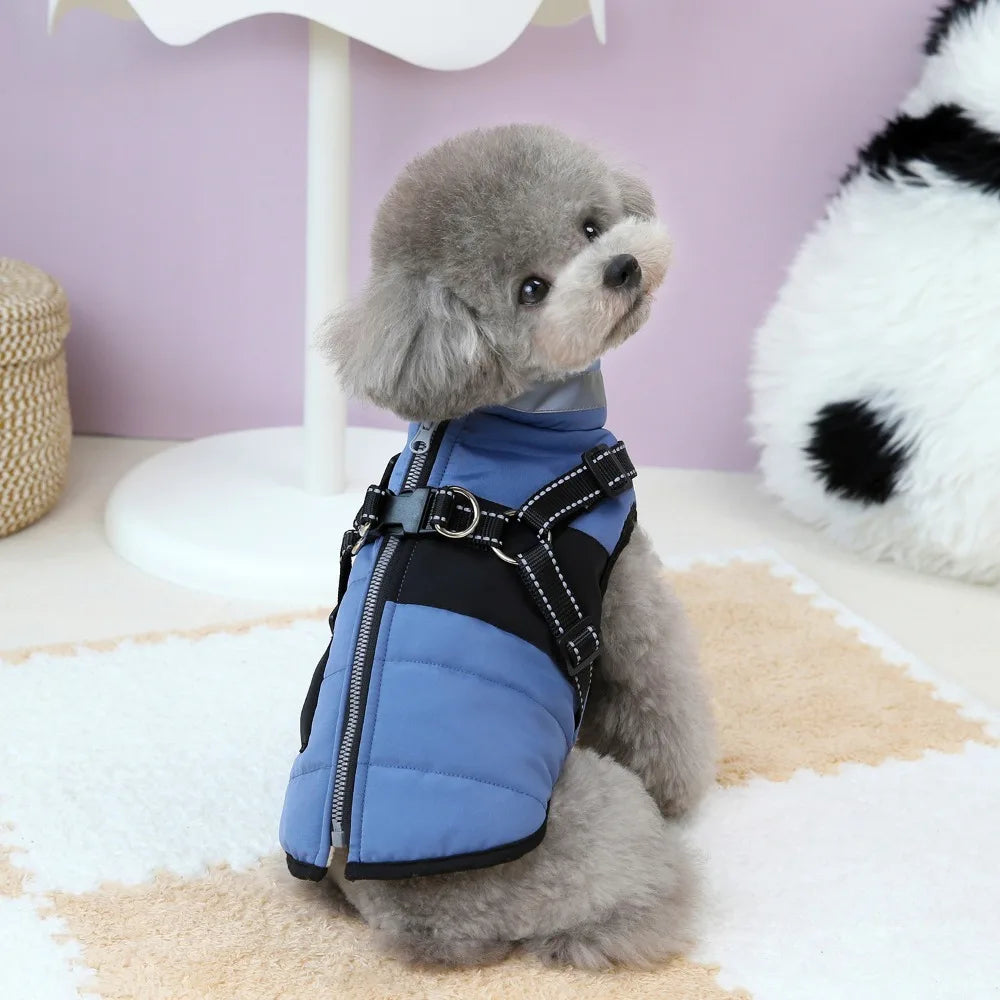 Waterproof Padded Dog Winter Jacket – Reflective Zipper Coat with Built-In Harness