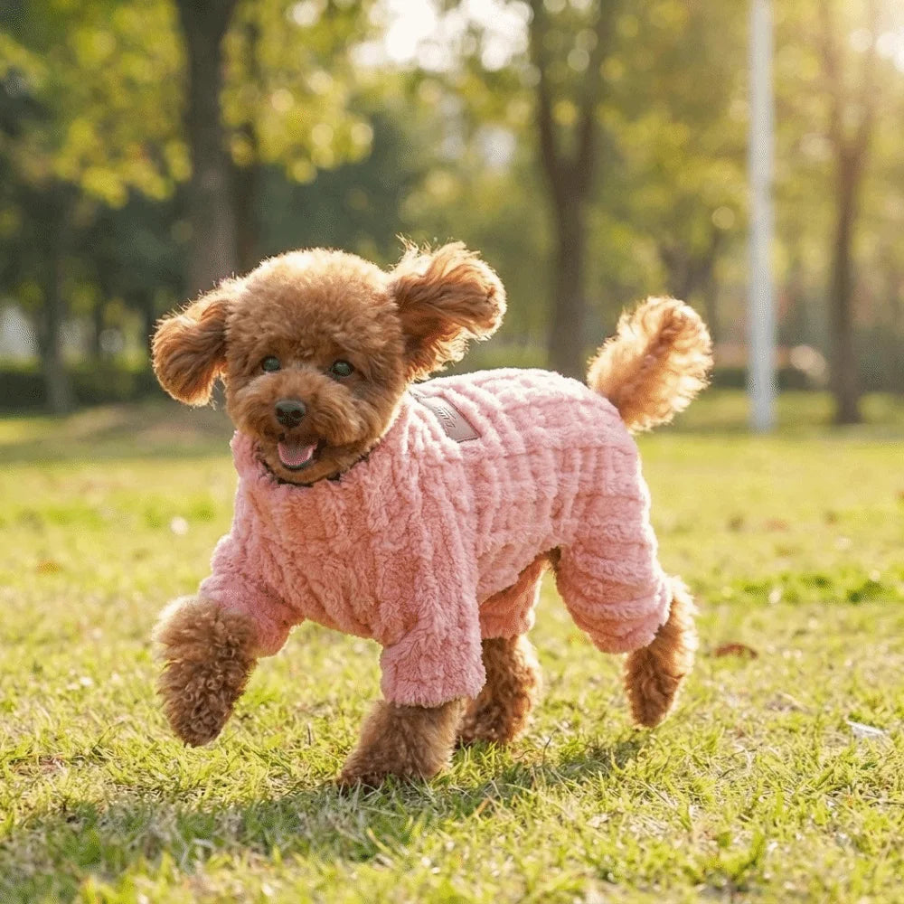 Thick Plush Dog Jumpsuit with D-Ring – Warm Four-Leg Winter Coat