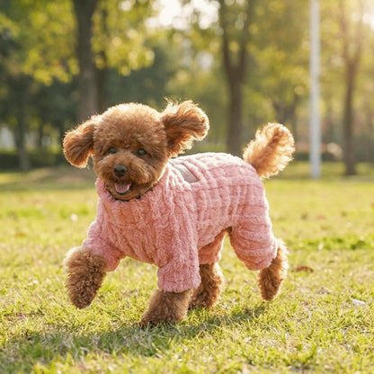 Thick Plush Dog Jumpsuit with D-Ring – Warm Four-Leg Winter Coat