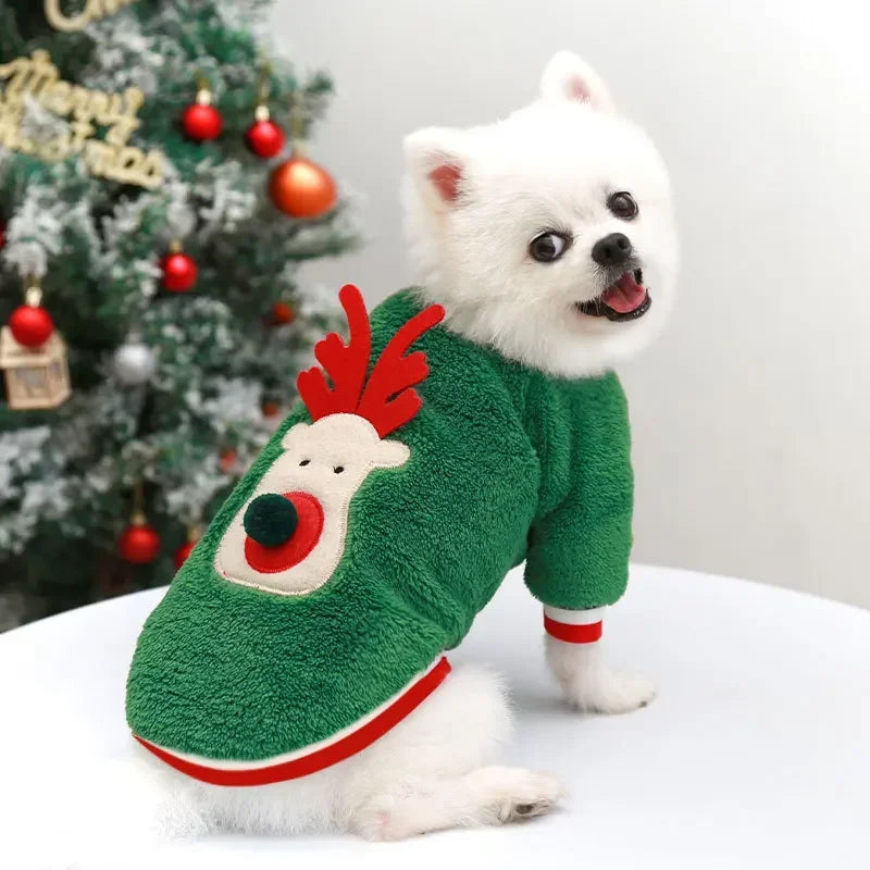 Christmas Reindeer Pet Hoodie – Warm Winter Costume