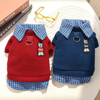 Bear Print Plaid Pet Hoodie – Cozy Autumn Sweatshirt for Dogs & Cats