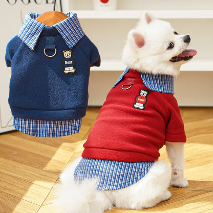 Bear Print Plaid Pet Hoodie – Cozy Autumn Sweatshirt for Dogs & Cats