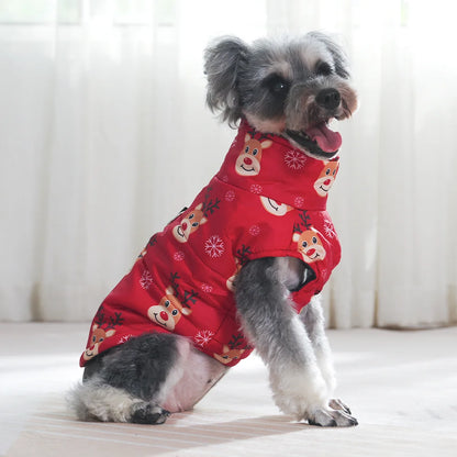 Christmas Print Pet Jacket – Winter Coat with D-Ring for Dogs & Cats