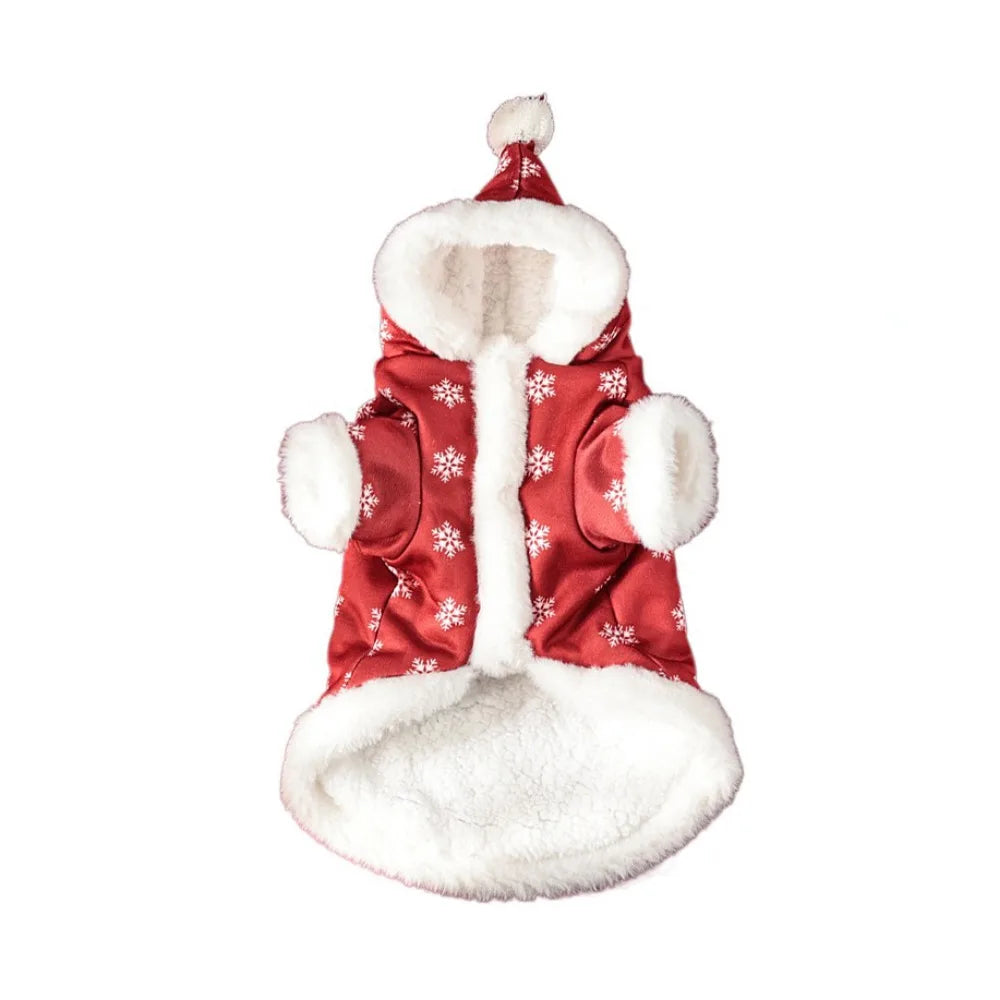 Snowflake Christmas Pet Hoodie – Thickened Plush Winter Coat for Dogs & Cats