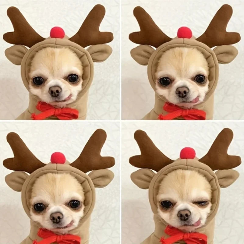 Christmas Reindeer Pet Sweater – Hooded Antler Costume for Dogs & Cats