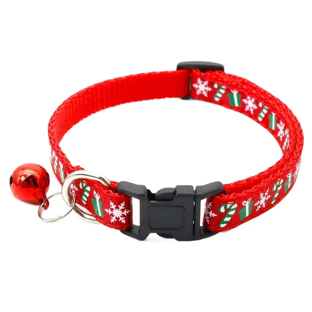 Christmas Cat Collar with Bell – Adjustable Snowflake & Reindeer Pet Collar