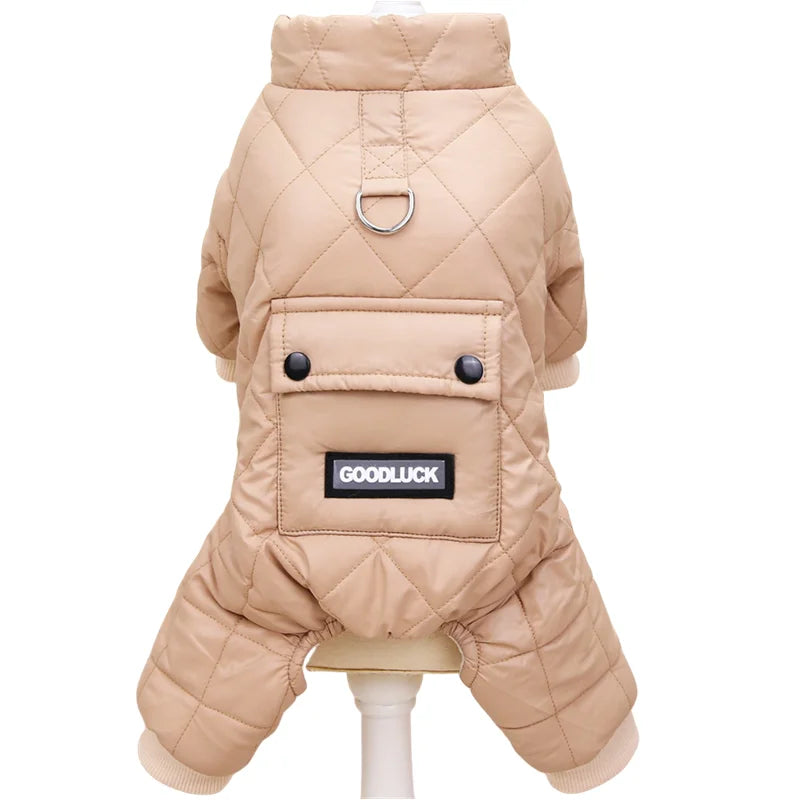 Thickened Waterproof Dog Winter Jumpsuit – Warm Hooded Coat for Small & Medium Dogs