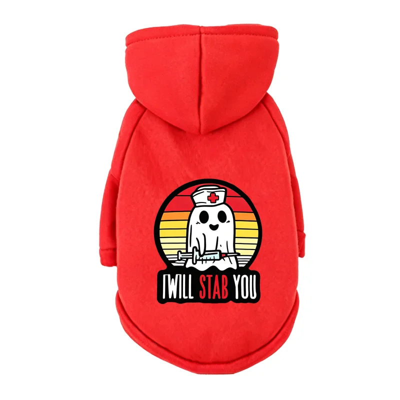 Ghost Print Halloween Pet Hoodie – Warm Fall & Winter Sweatshirt for Dogs & Cats