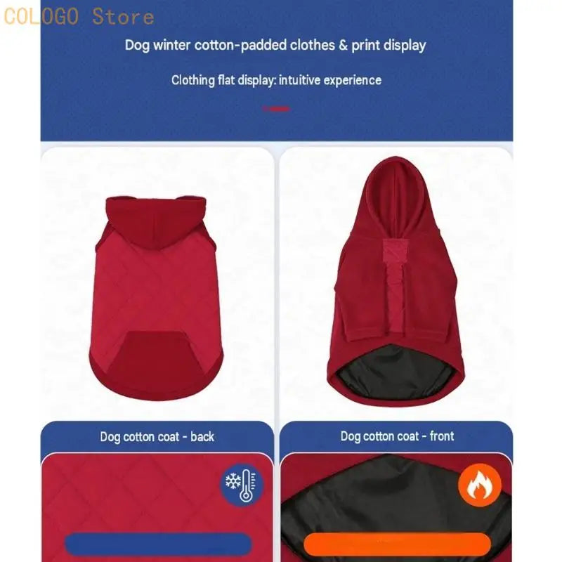 Quilted Fleece Dog Hoodie Coat – Padded Front-Sleeve Jacket for Outdoor Walks