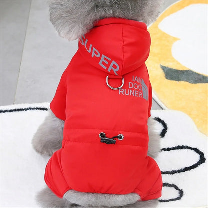 Thickened Waterproof Dog Winter Jumpsuit – Warm Sport Hoodie for Small Dogs