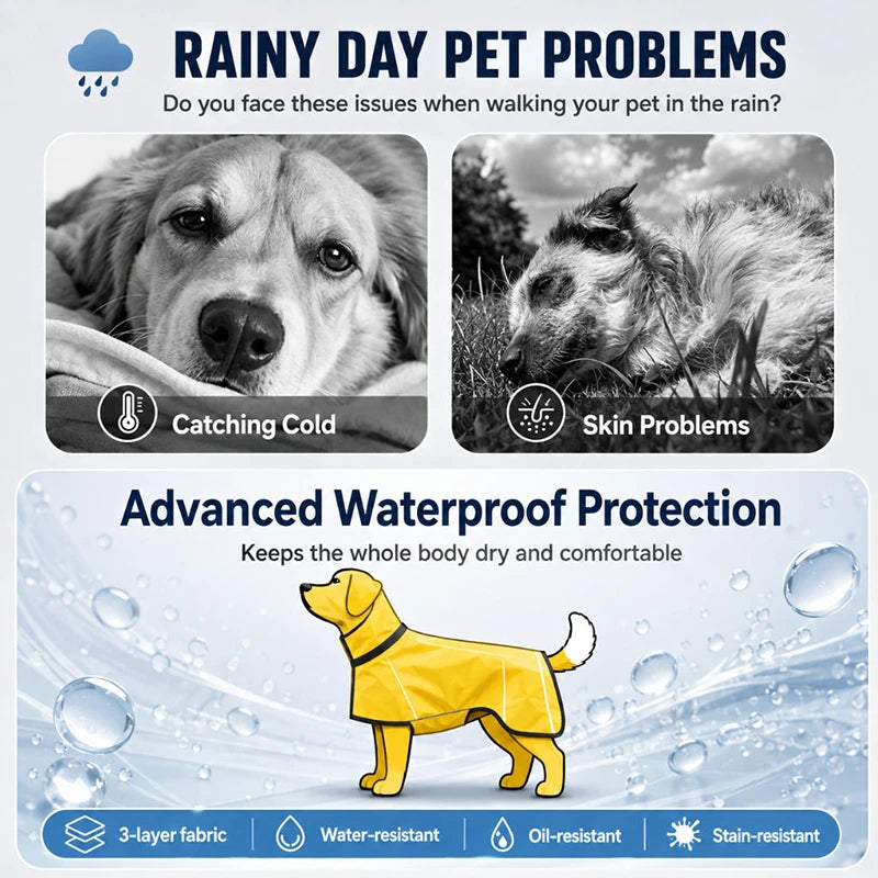 Striped Hooded Dog Rain Cape – Reflective Waterproof Outdoor Raincoat