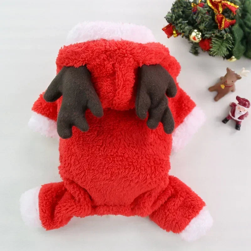 Christmas Reindeer Pet Hoodie – Warm Winter Costume