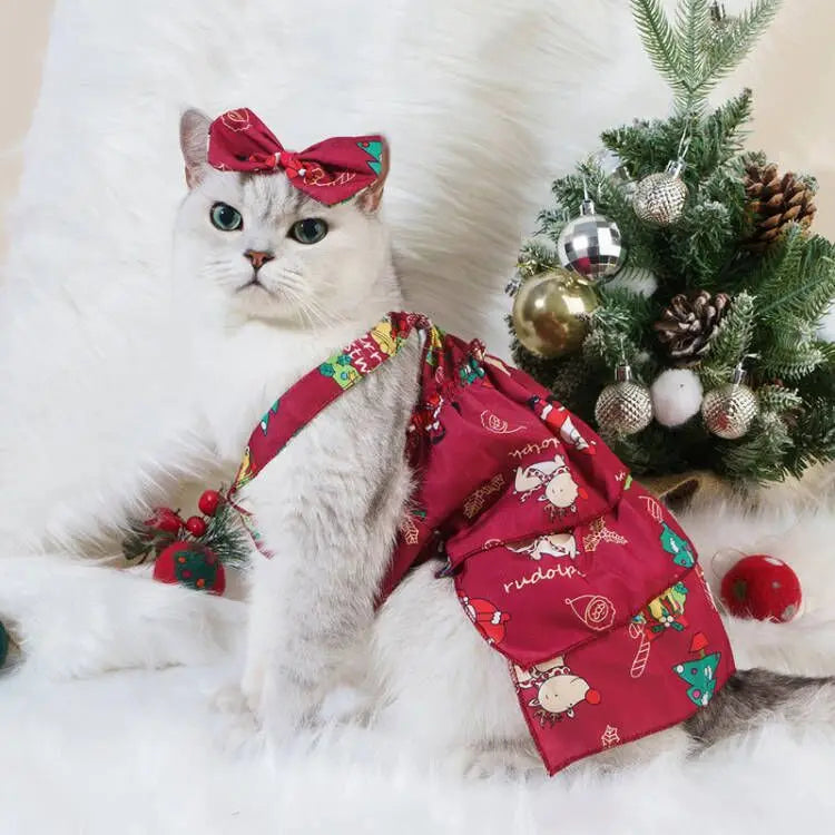 Christmas Plaid Pet Dress – Classic Holiday Party Outfit for Dogs & Cats