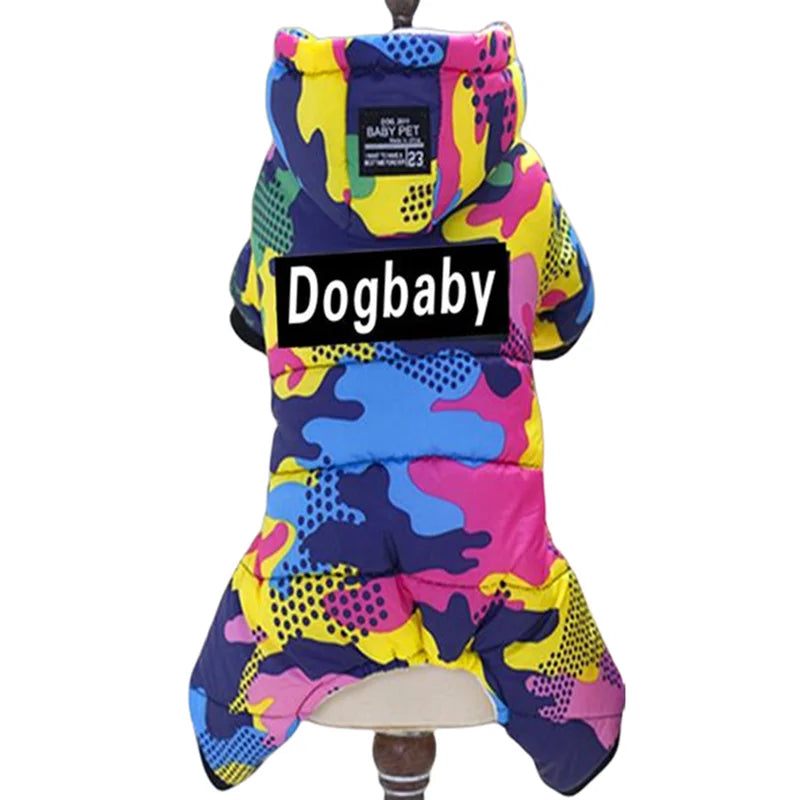 Thickened Waterproof Dog Winter Jumpsuit – Warm Hooded Coat for Small & Medium Dogs