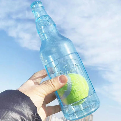 Beer Bottle Dog Chew Toy with Tennis Ball – Squeaky Interactive Dental Toy