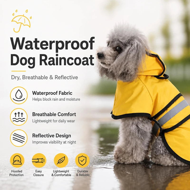 Striped Hooded Dog Rain Cape – Reflective Waterproof Outdoor Raincoat