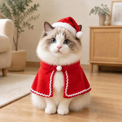Plush Christmas Pet Cape – Adjustable Red Holiday Cloak for Dogs & Cats