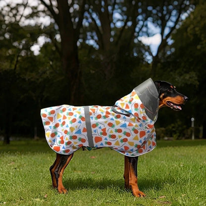 Fruit Print Reflective Dog Raincoat – Waterproof Adjustable Hooded Rain Cloak