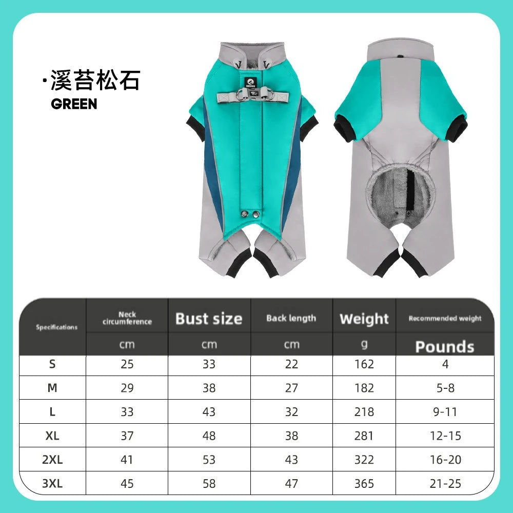 Arctic Velvet Lined Pet Winter Jumpsuit – Warm Reflective Waterproof Coat for Dogs