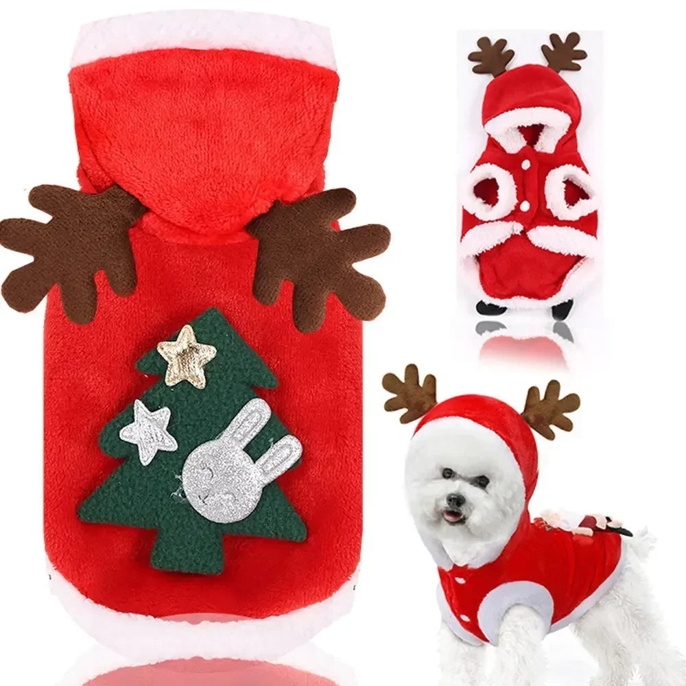 Christmas Reindeer Pet Hoodie – Warm Winter Costume