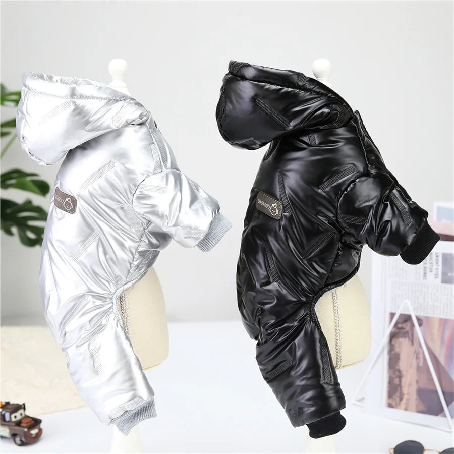 Thickened Waterproof Dog Winter Jumpsuit – Warm Hooded Coat for Small & Medium Dogs