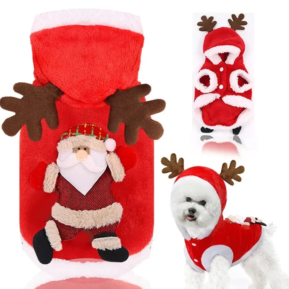 Christmas Reindeer Pet Hoodie – Warm Winter Costume