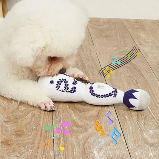 Funny Wine Bottle Plush Pet Toy – Interactive Squeaky Chew Toy