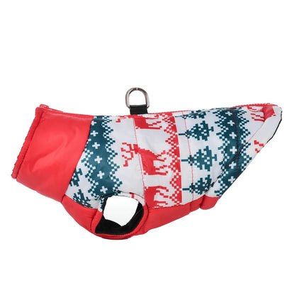Christmas Print Pet Jacket – Winter Coat with D-Ring for Dogs & Cats
