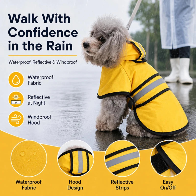 Striped Hooded Dog Rain Cape – Reflective Waterproof Outdoor Raincoat