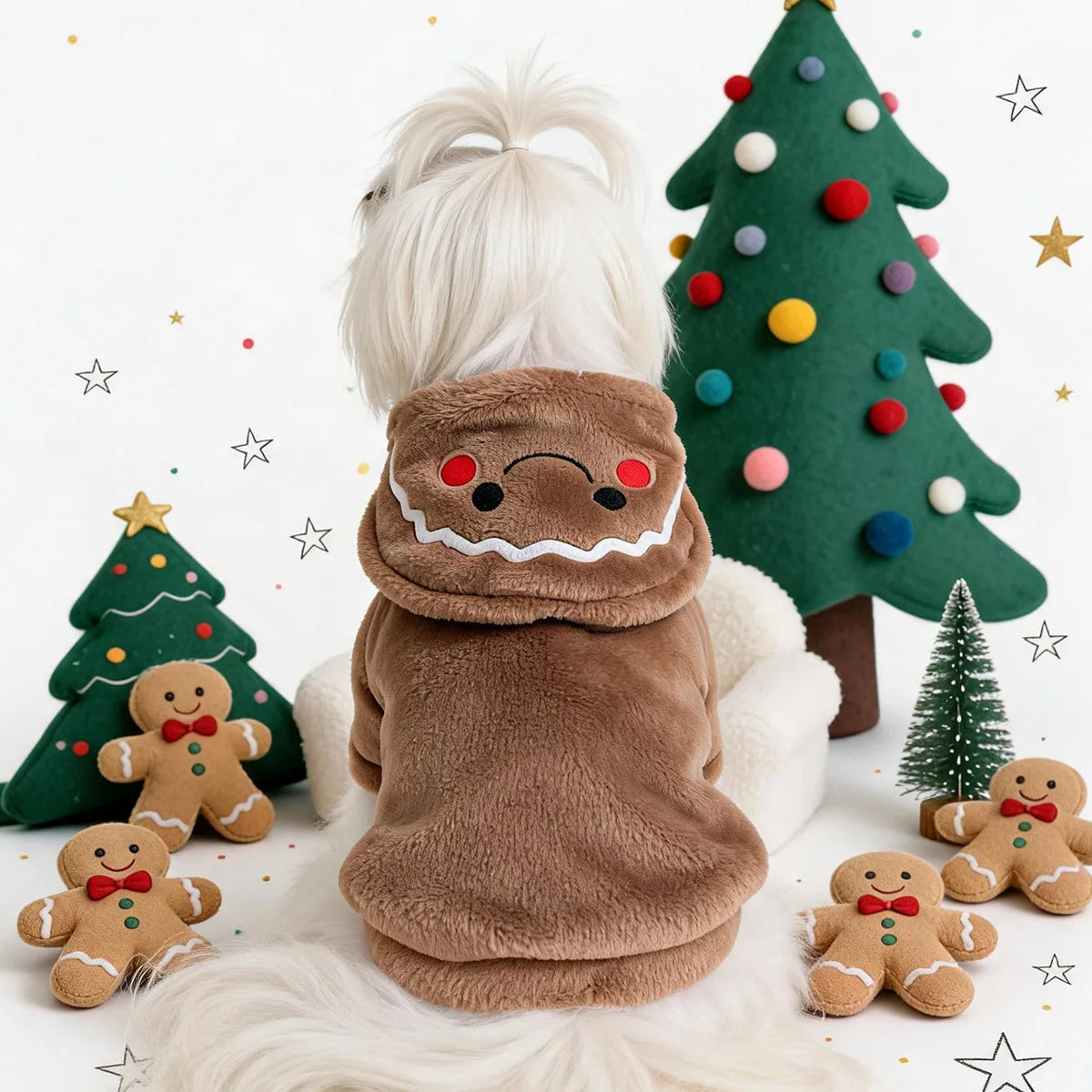 Velvet Gingerbread Christmas Pet Hoodie – Warm Holiday Outfit for Dogs & Cats