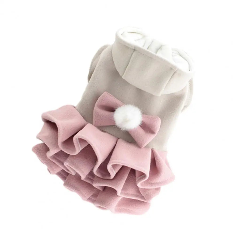 Bow-Tie Multi-Layer Pet Hoodie Dress – Cozy Winter Outfit for Dogs & Cats