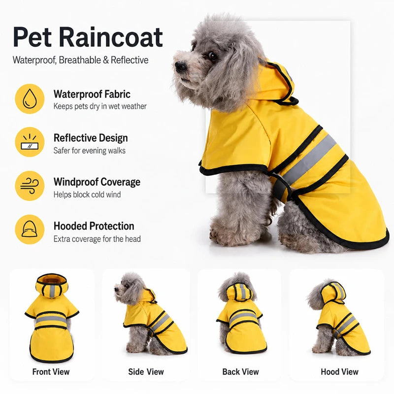 Striped Hooded Dog Rain Cape – Reflective Waterproof Outdoor Raincoat