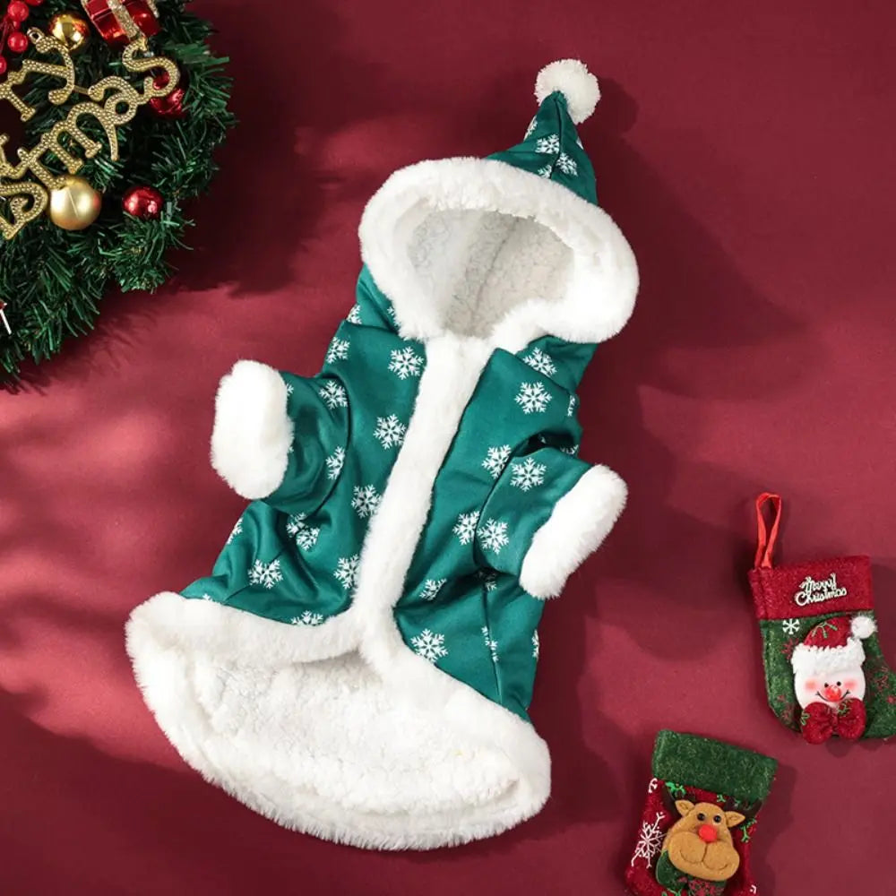 Snowflake Christmas Pet Hoodie – Thickened Plush Winter Coat for Dogs & Cats