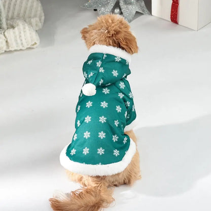 Snowflake Christmas Pet Jumpsuit – Thickened Plush Hooded Coat for Dogs & Cats
