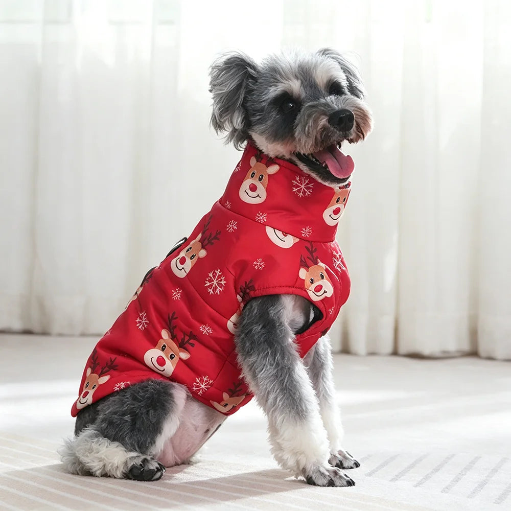 Winter Christmas Pet Jacket – Warm Zipper Coat with D-Ring