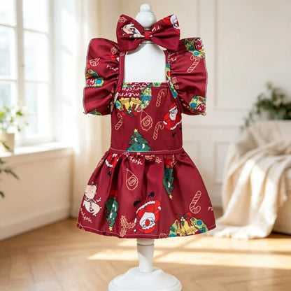 Christmas Snowflake Pet Dress – Ruffle Bow Princess Outfit for Dogs & Cats
