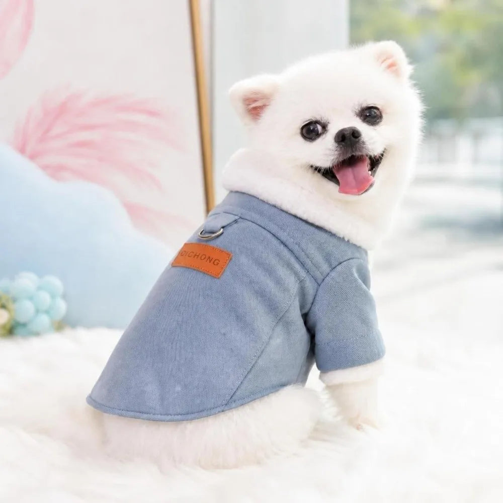 Denim Style Pet Winter Vest – Warm Windproof Coat with D-Ring for Dogs & Cats