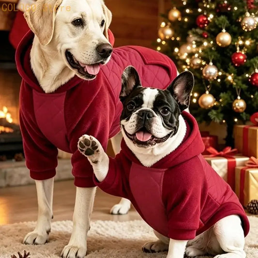 Quilted Fleece Dog Hoodie Coat – Padded Front-Sleeve Jacket for Outdoor Walks