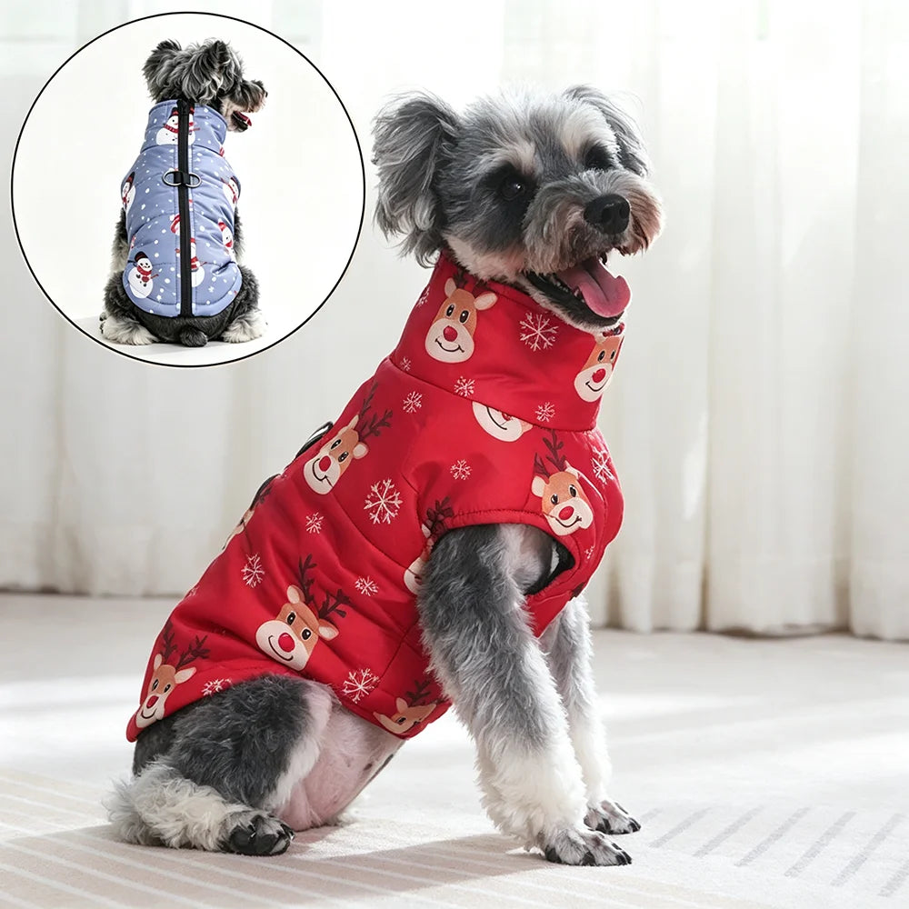 Winter Christmas Pet Jacket – Warm Zipper Coat with D-Ring