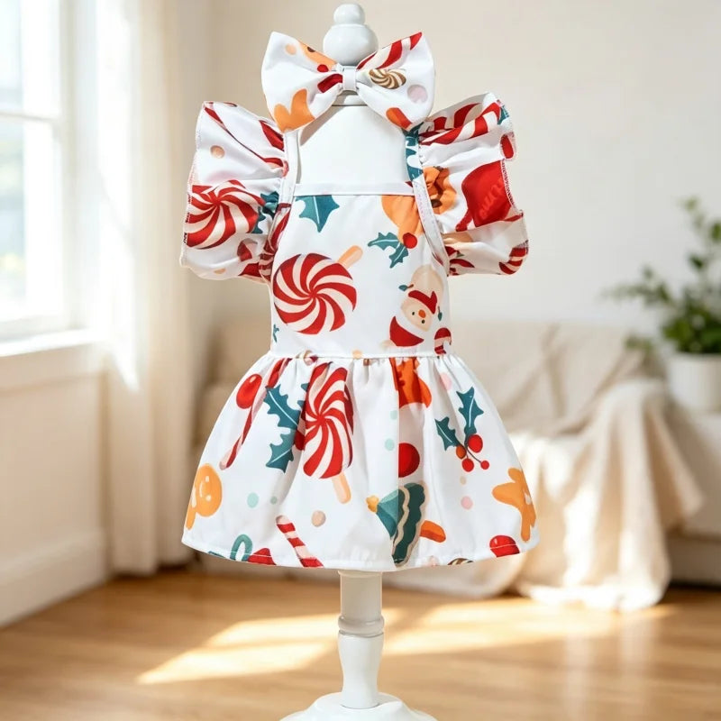 Christmas Snowflake Pet Dress – Ruffle Bow Princess Outfit for Dogs & Cats